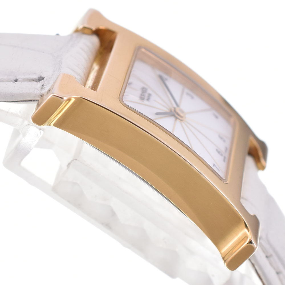 HERMES H watch HH1.201 Gold Plated / Leather white Dial Quartz Ladies
 Watch R#143716