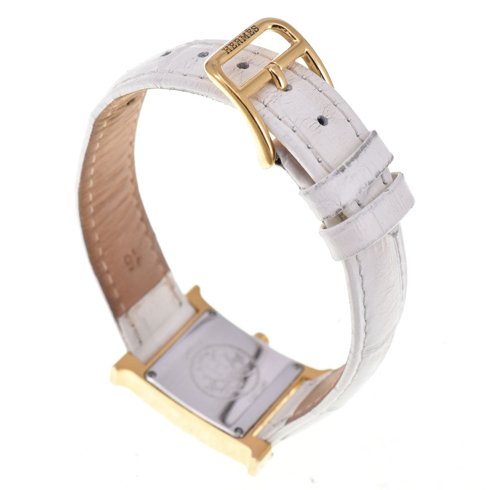 HERMES H watch HH1.201 Gold Plated / Leather white Dial Quartz Ladies
 Watch R#143716