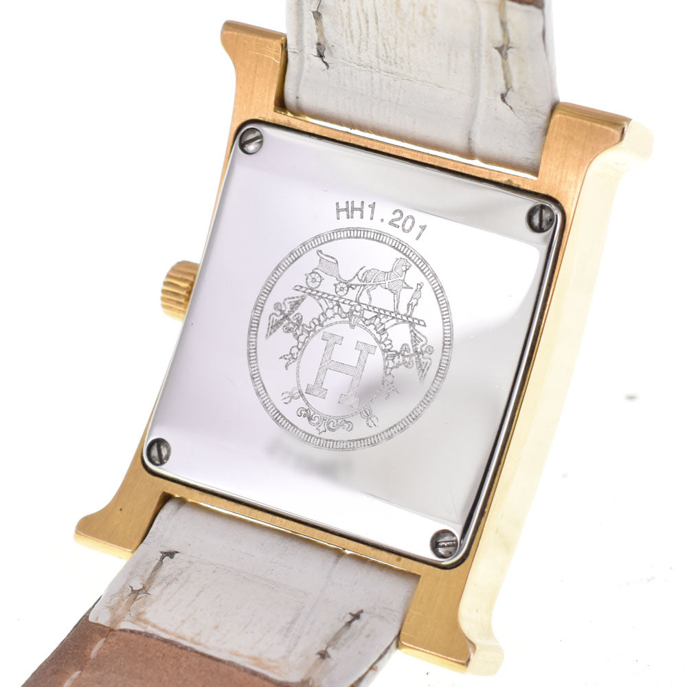 HERMES H watch HH1.201 Gold Plated / Leather white Dial Quartz Ladies
 Watch R#143716