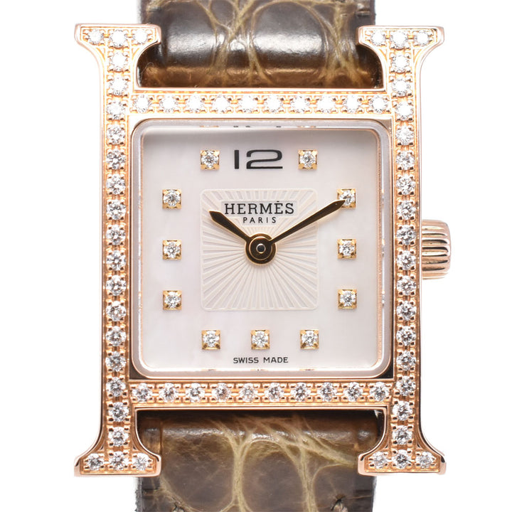 HERMES H watch mini HH1.171b diamond White shell Dial Quartz Ladies
 Watch R#143728