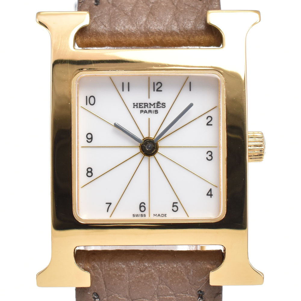 HERMES H watch HH1.201 Gold Plated / Leather Silver Dial Quartz Ladies
 Watch G#143764