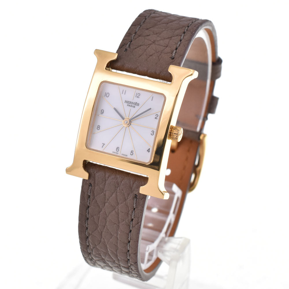 HERMES H watch HH1.201 Gold Plated / Leather Silver Dial Quartz Ladies
 Watch G#143764