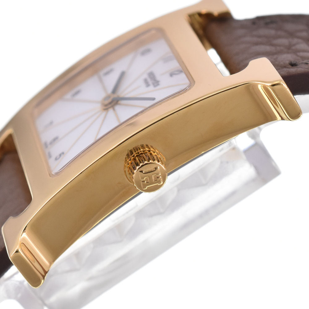 HERMES H watch HH1.201 Gold Plated / Leather Silver Dial Quartz Ladies
 Watch G#143764