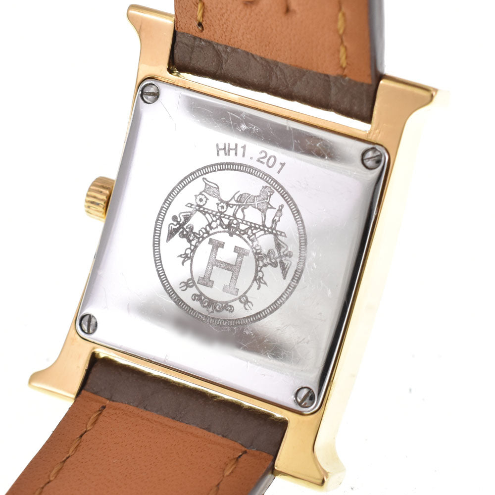 HERMES H watch HH1.201 Gold Plated / Leather Silver Dial Quartz Ladies
 Watch G#143764