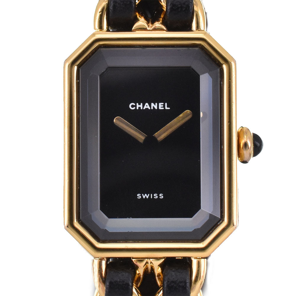 CHANEL Premiere S H0001 Gold Plated / Leather black Dial Quartz Ladies
 Watch H#143779