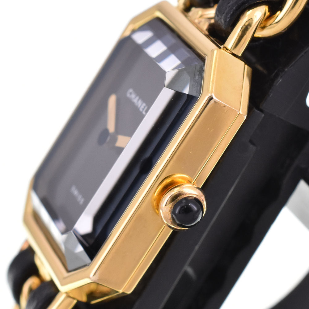 CHANEL Premiere S H0001 Gold Plated / Leather black Dial Quartz Ladies
 Watch H#143779
