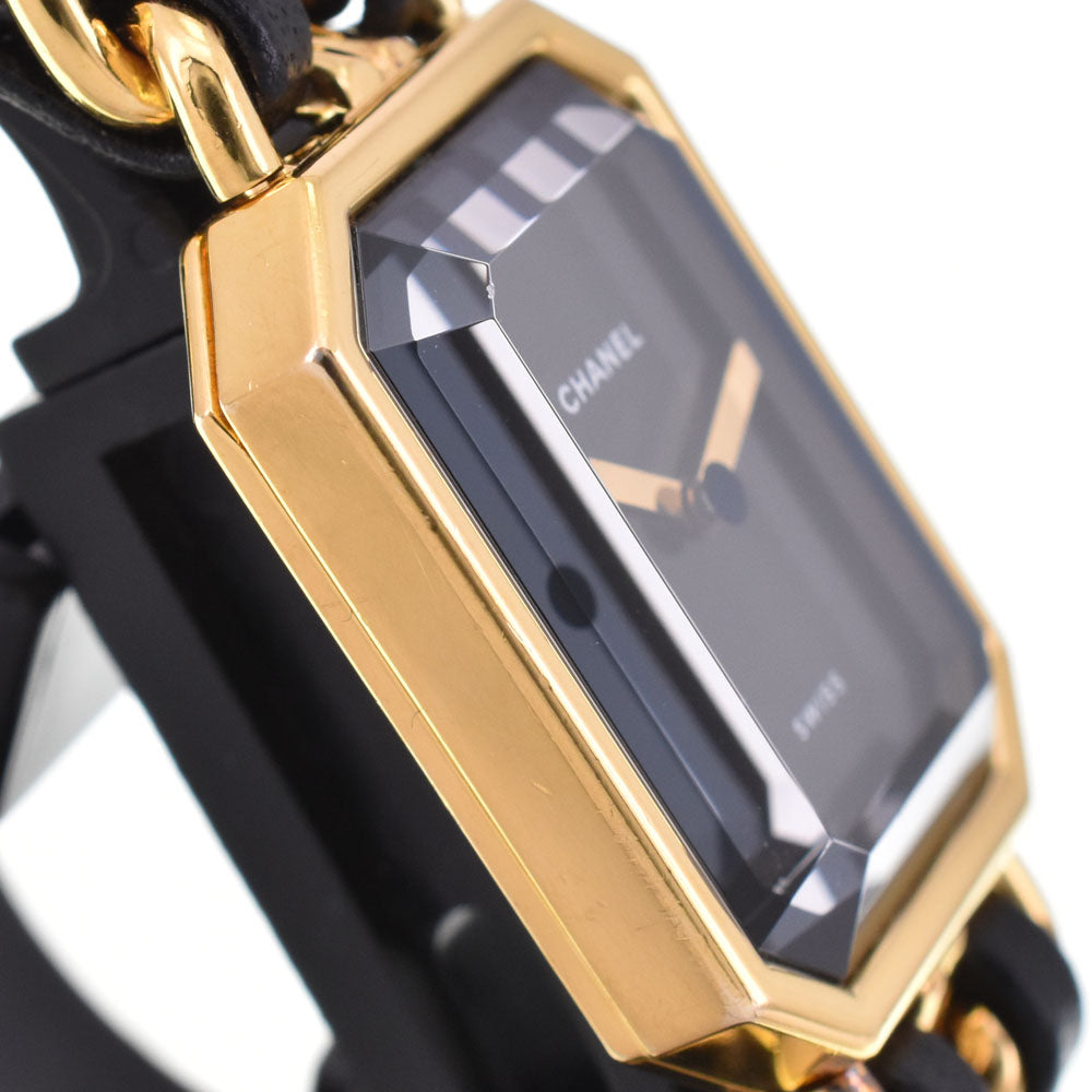 CHANEL Premiere S H0001 Gold Plated / Leather black Dial Quartz Ladies
 Watch H#143779