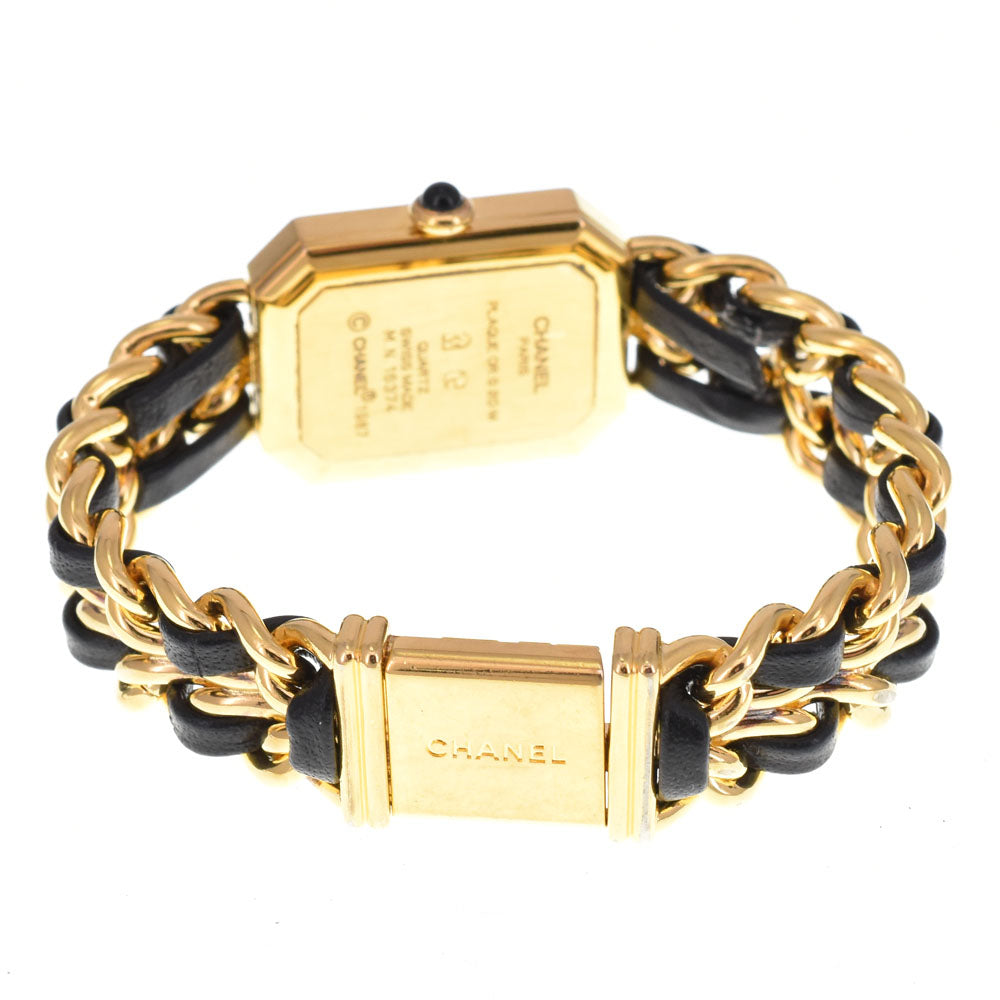 CHANEL Premiere S H0001 Gold Plated / Leather black Dial Quartz Ladies
 Watch H#143779