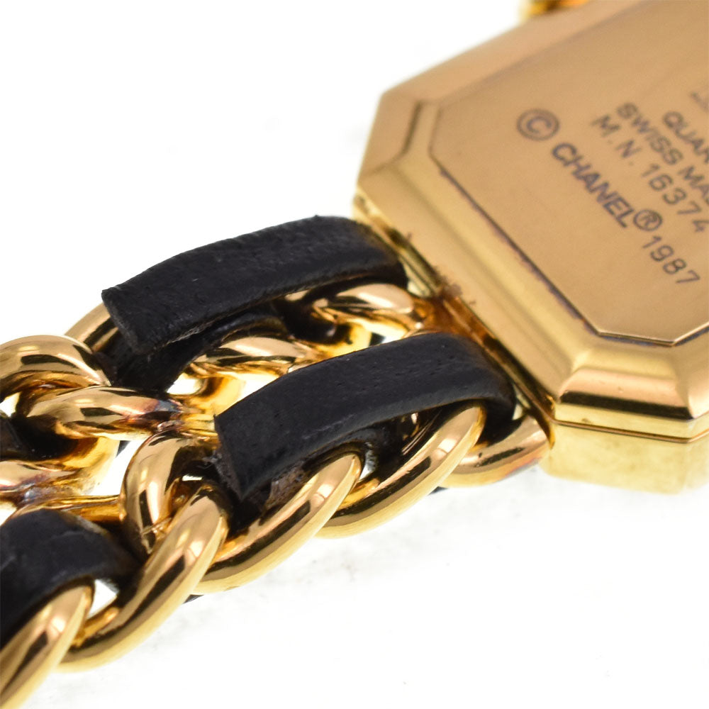 CHANEL Premiere S H0001 Gold Plated / Leather black Dial Quartz Ladies
 Watch H#143779