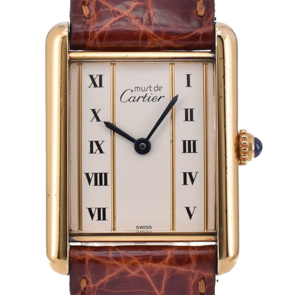 CARTIER Mast Tank ML 590005 SV925 (Gold Plated) / Leather Ivory Dial Quartz Unisex
 Watch R#143793