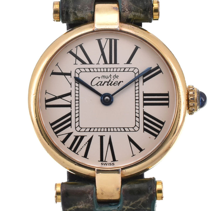with paper CARTIER Must Vendome SM 590004 SV925 (Gold Plated) / Leather Silver Dial Quartz Ladies
 Watch P#143804