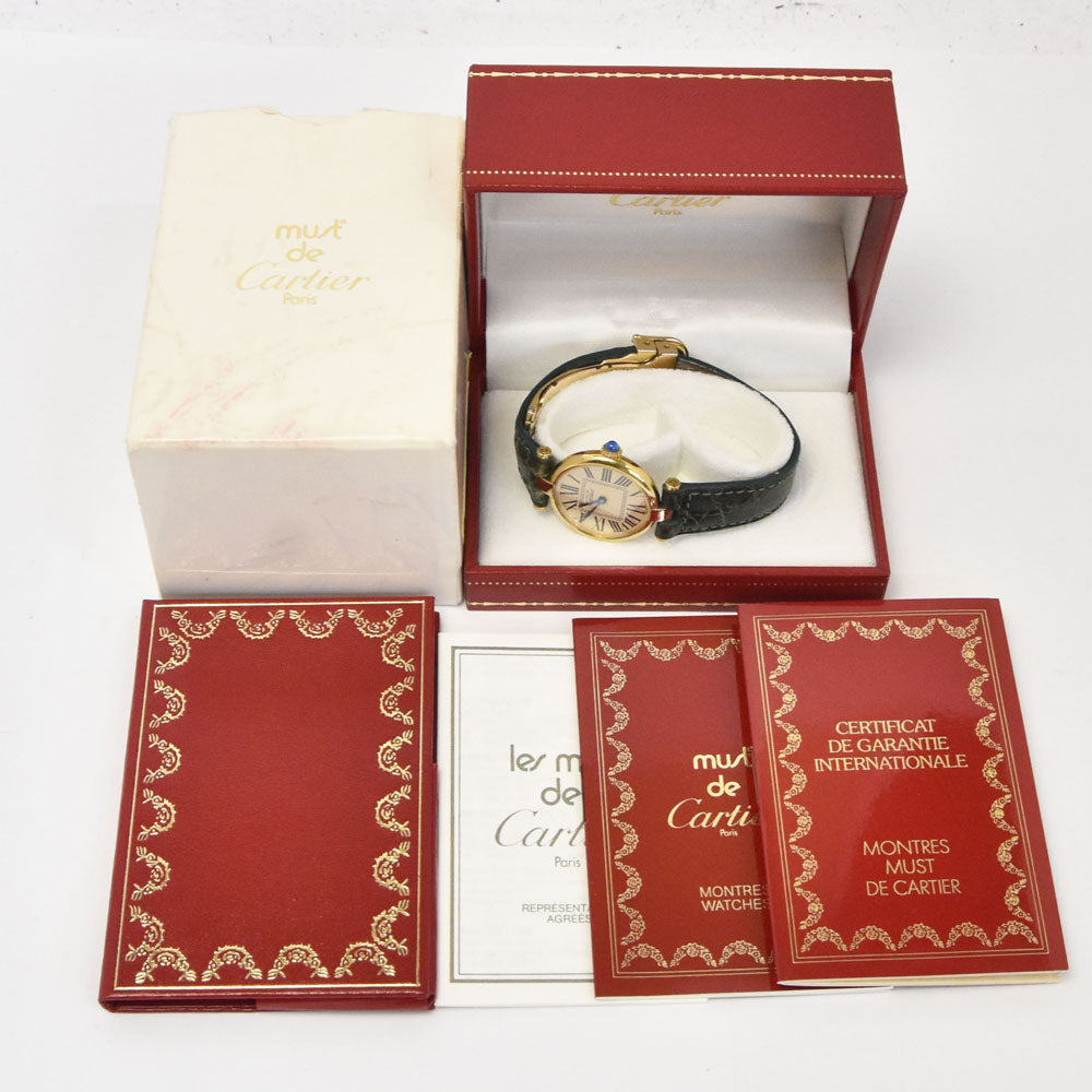 with paper CARTIER Must Vendome SM 590004 SV925 (Gold Plated) / Leather Silver Dial Quartz Ladies
 Watch P#143804