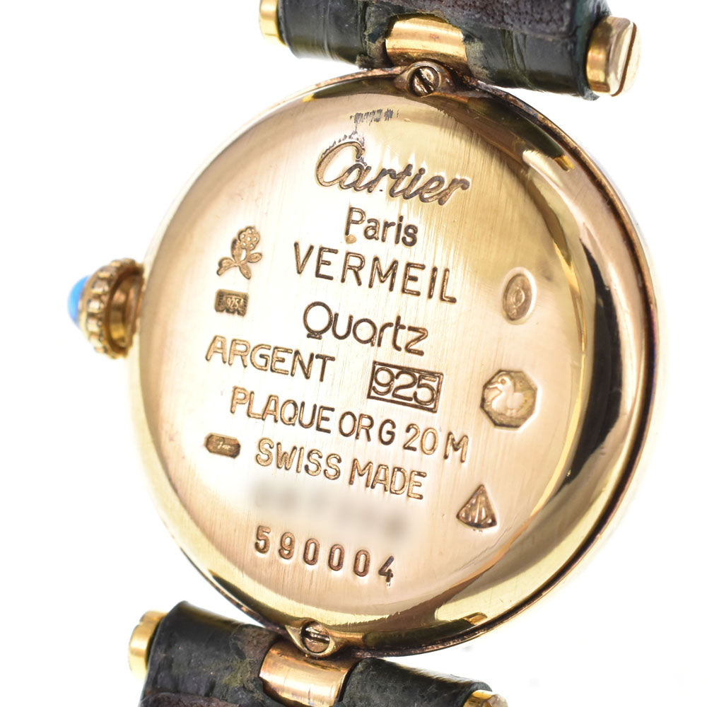 with paper CARTIER Must Vendome SM 590004 SV925 (Gold Plated) / Leather Silver Dial Quartz Ladies
 Watch P#143804