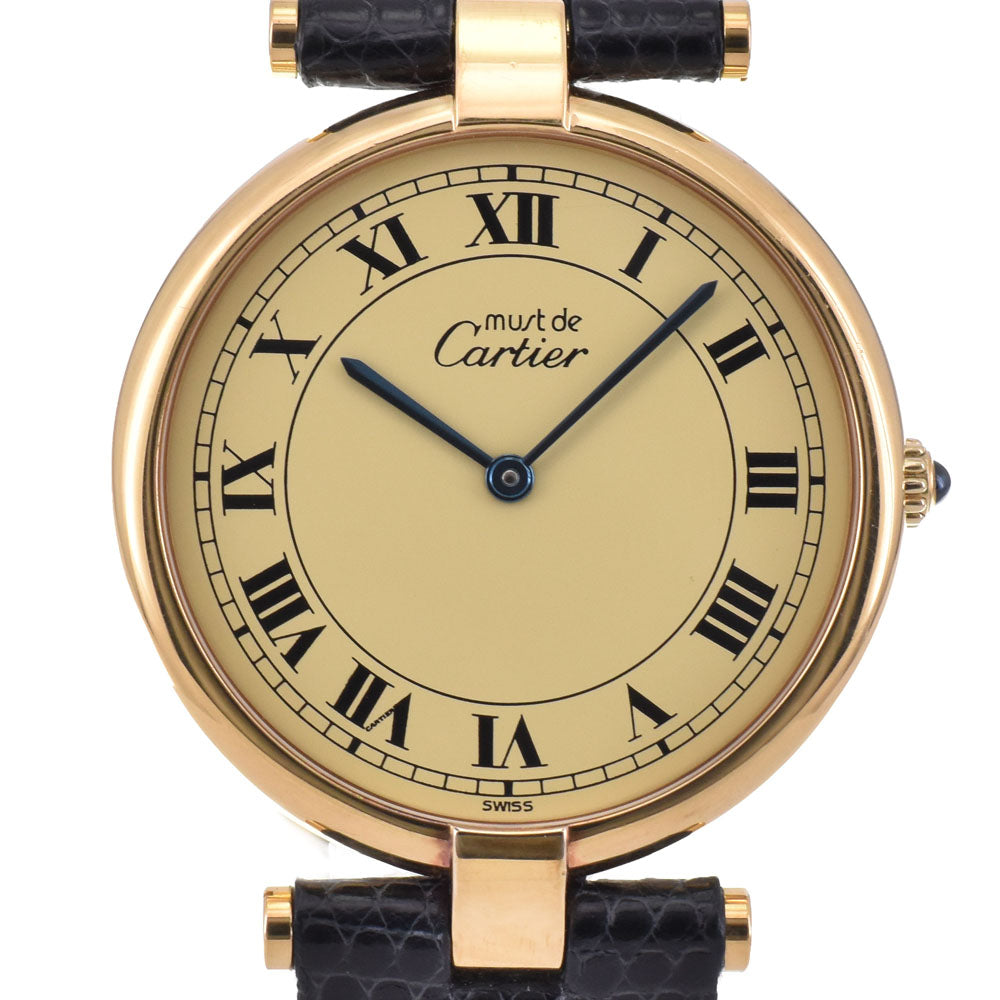 CARTIER Must Vendome LM 1.2" SV925 (Gold Plated) / Leather Ivory Dial Quartz Unisex
 Watch P#143807