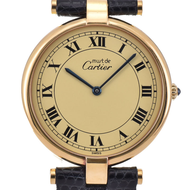 CARTIER Must Vendome LM 1.2" SV925 (Gold Plated) / Leather Ivory Dial Quartz Unisex
 Watch P#143807