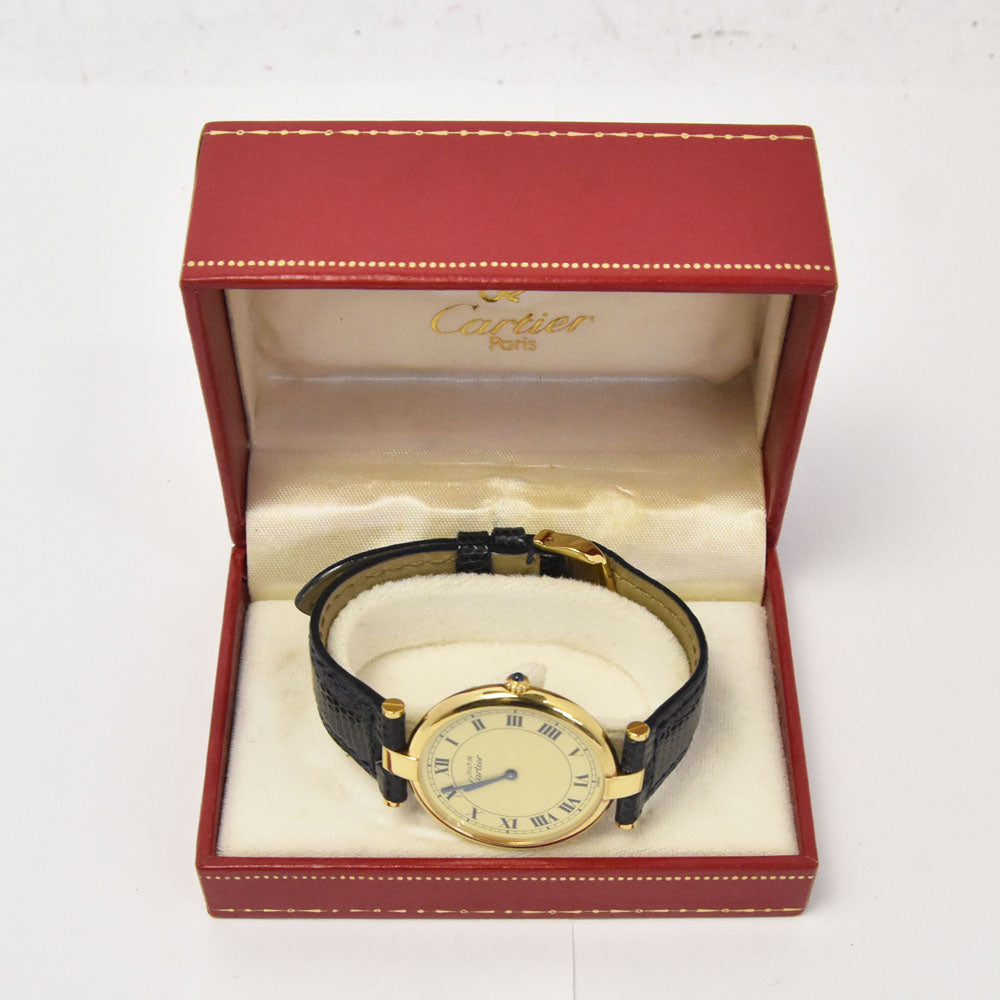 CARTIER Must Vendome LM 1.2" SV925 (Gold Plated) / Leather Ivory Dial Quartz Unisex
 Watch P#143807