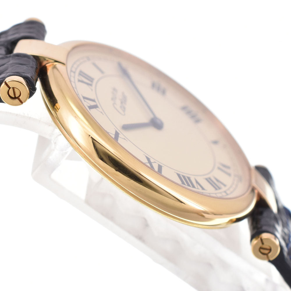 CARTIER Must Vendome LM 1.2" SV925 (Gold Plated) / Leather Ivory Dial Quartz Unisex
 Watch P#143807