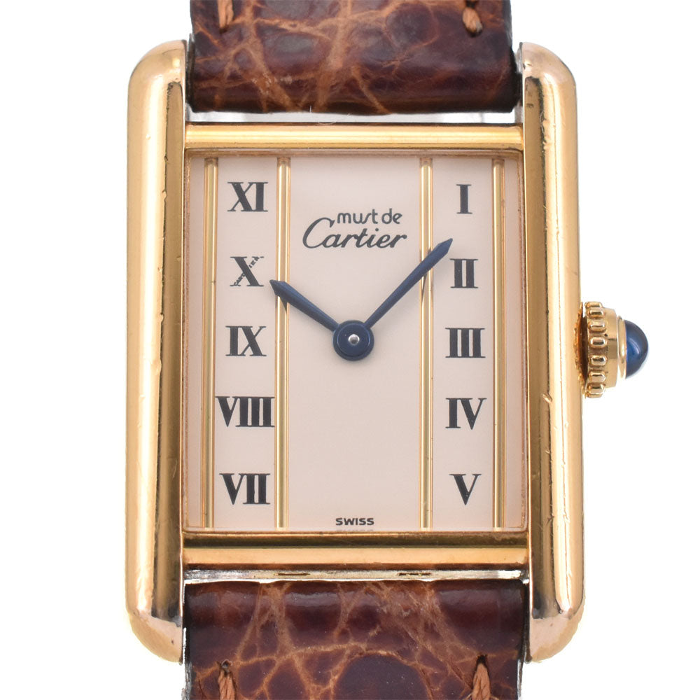 CARTIER Must tank Vermeille W1003053 SV925 (Gold Plated) / Leather Ivory Dial Quartz Ladies
 Watch P#143813