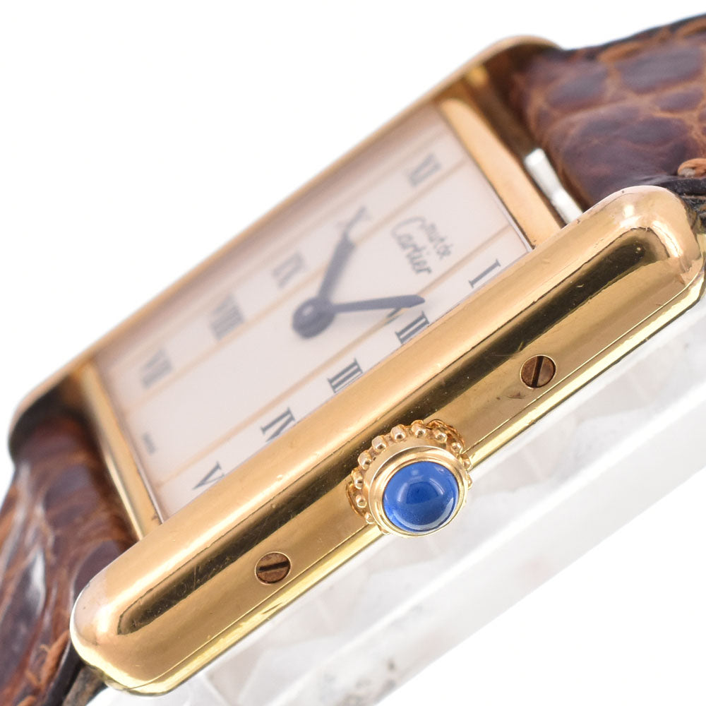 CARTIER Must tank Vermeille W1003053 SV925 (Gold Plated) / Leather Ivory Dial Quartz Ladies
 Watch P#143813