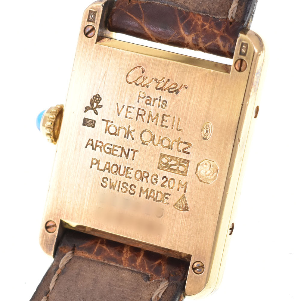 CARTIER Must tank Vermeille W1003053 SV925 (Gold Plated) / Leather Ivory Dial Quartz Ladies
 Watch P#143813