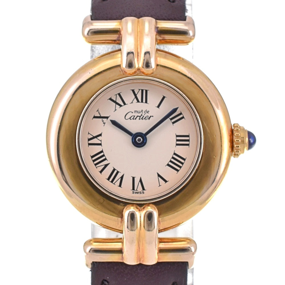CARTIER Must Collize Vermeil 590002 SV925 (Gold Plated) / Leather Ivory Dial Quartz Ladies
 Watch P#143817