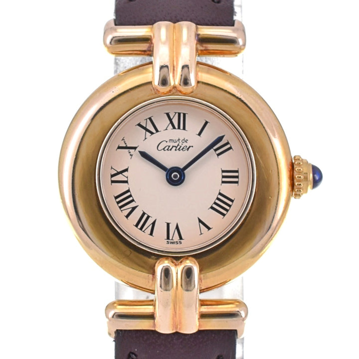 CARTIER Must Collize Vermeil 590002 SV925 (Gold Plated) / Leather Ivory Dial Quartz Ladies
 Watch P#143817