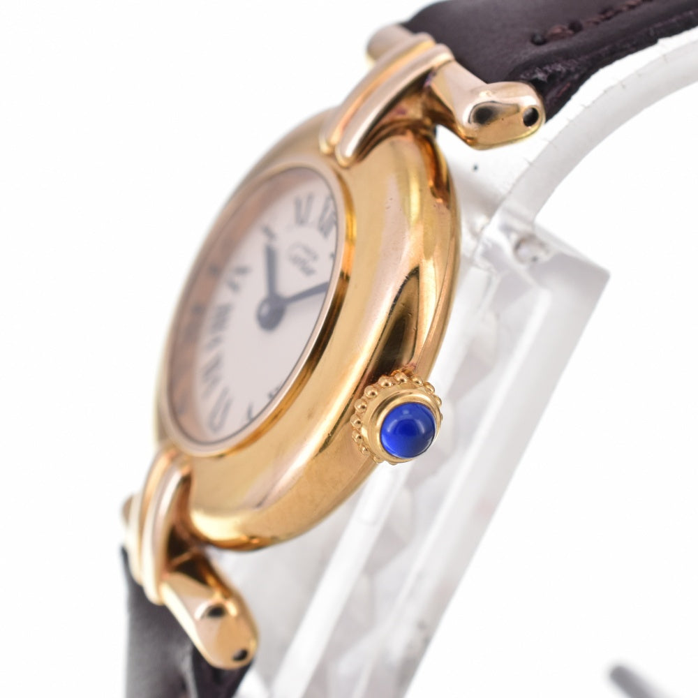 CARTIER Must Collize Vermeil 590002 SV925 (Gold Plated) / Leather Ivory Dial Quartz Ladies
 Watch P#143817