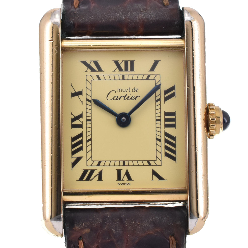 CARTIER Must tank Vermeille 5057001 SV925 (Gold Plated) / Leather Ivory Dial Quartz Ladies
 Watch R#143835