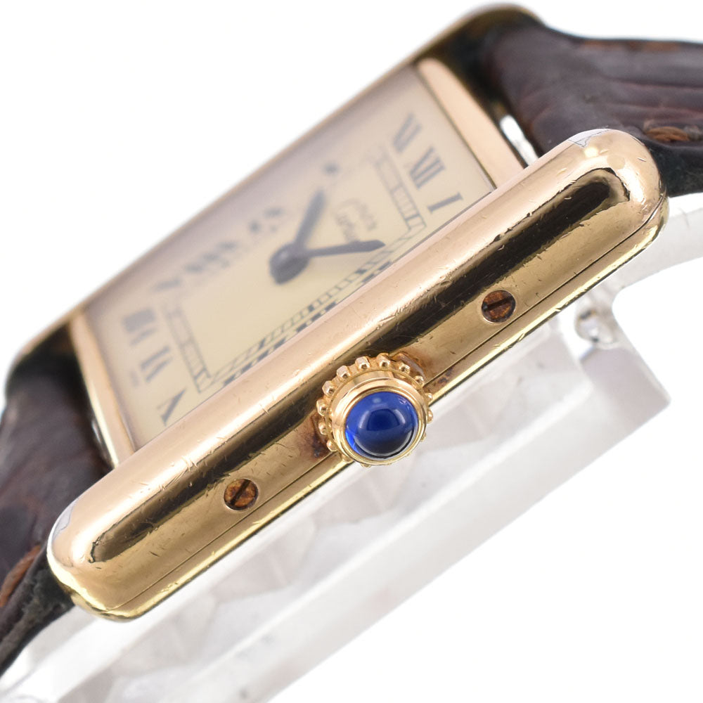 CARTIER Must tank Vermeille 5057001 SV925 (Gold Plated) / Leather Ivory Dial Quartz Ladies
 Watch R#143835