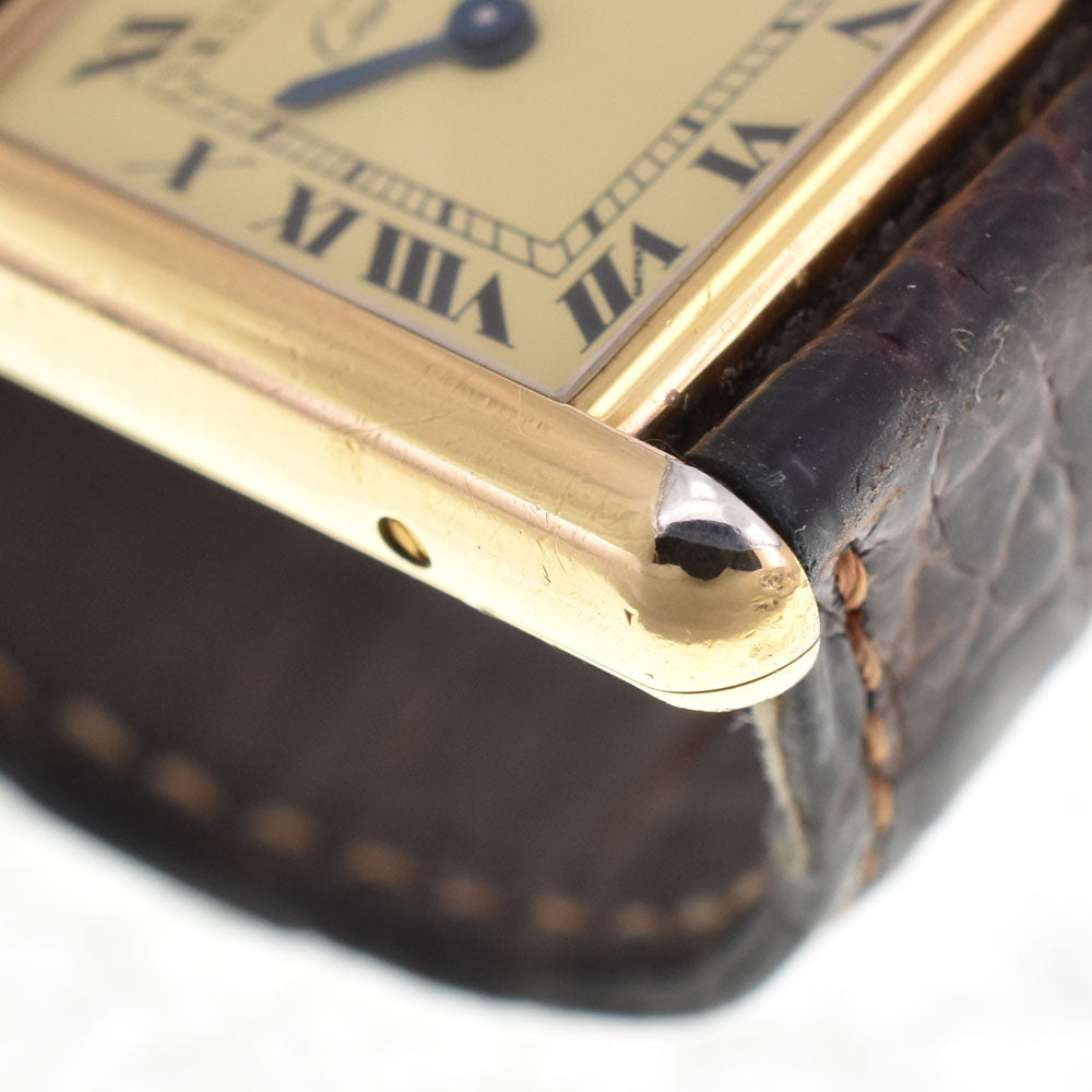 CARTIER Must tank Vermeille 5057001 SV925 (Gold Plated) / Leather Ivory Dial Quartz Ladies
 Watch R#143835