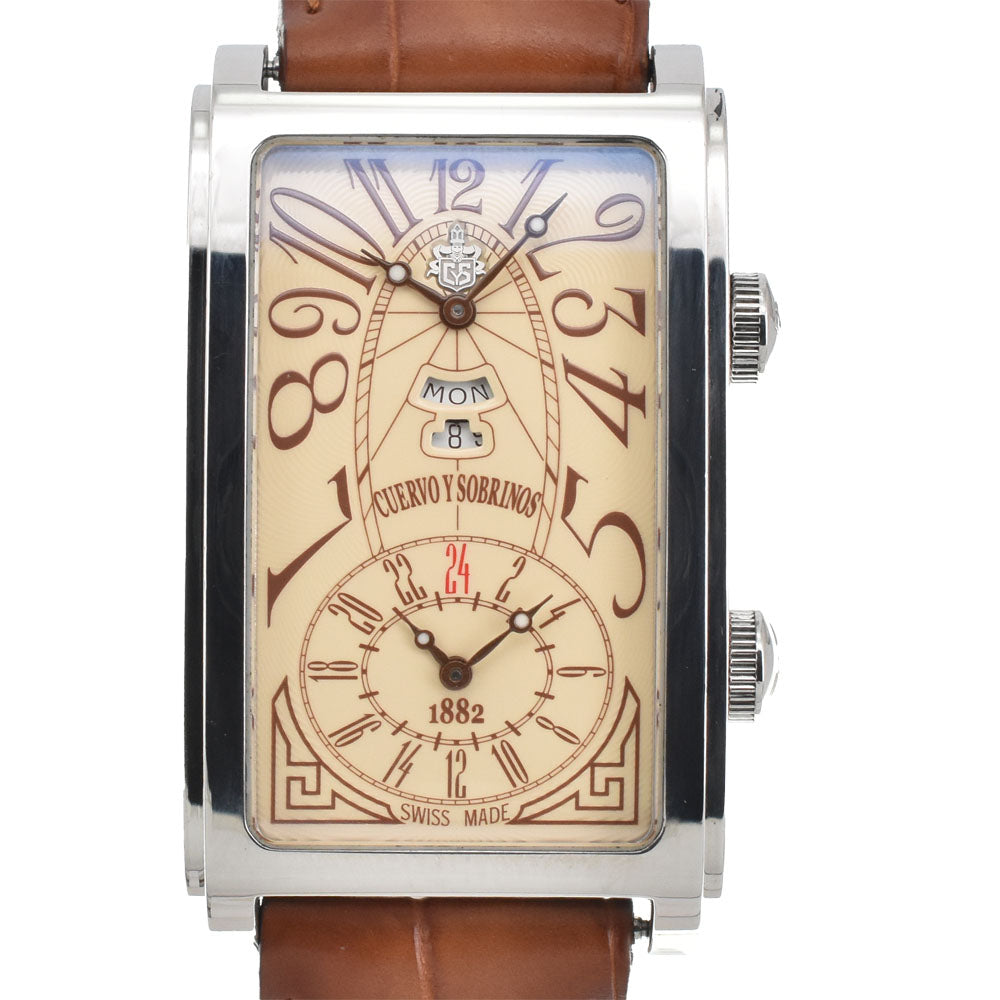 CUERVO Y SOBRINOS Prominente 1124 Dual time Ivory Dial Automatic Men's
 Watch R#143840