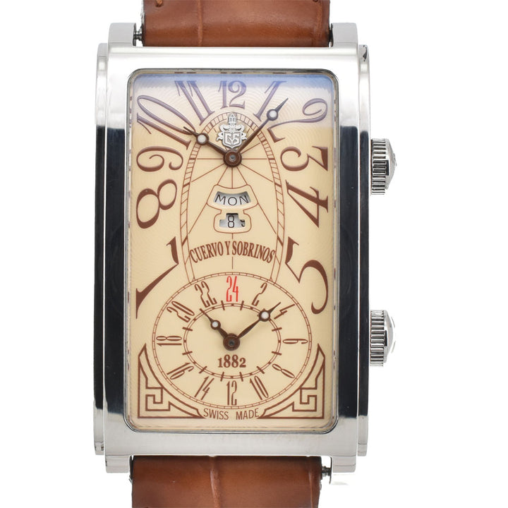 CUERVO Y SOBRINOS Prominente 1124 Dual time Ivory Dial Automatic Men's
 Watch R#143840
