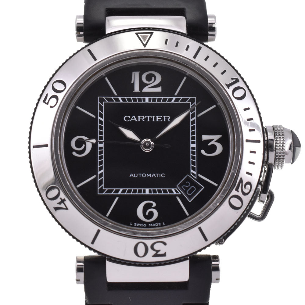 with paper CARTIER Pasha Sea Timer Date W31077U2 Stainless Steel / Rubber black Dial Automatic Men's
 Watch R#143855