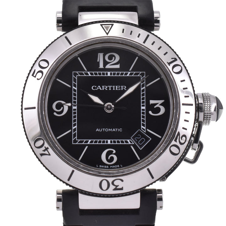 with paper CARTIER Pasha Sea Timer Date W31077U2 Stainless Steel / Rubber black Dial Automatic Men's
 Watch R#143855