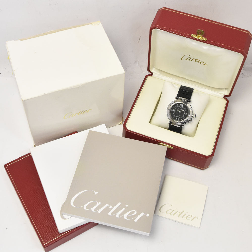 with paper CARTIER Pasha Sea Timer Date W31077U2 Stainless Steel / Rubber black Dial Automatic Men's
 Watch R#143855