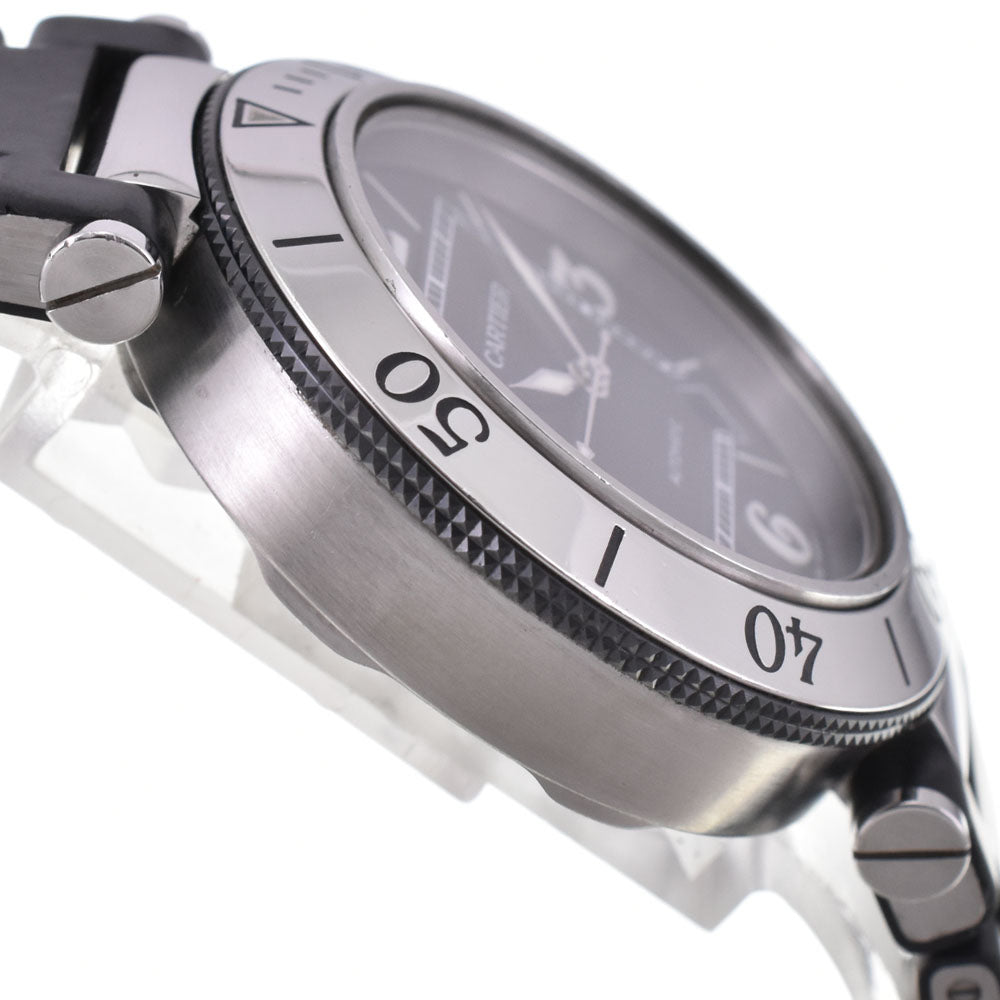 with paper CARTIER Pasha Sea Timer Date W31077U2 Stainless Steel / Rubber black Dial Automatic Men's
 Watch R#143855