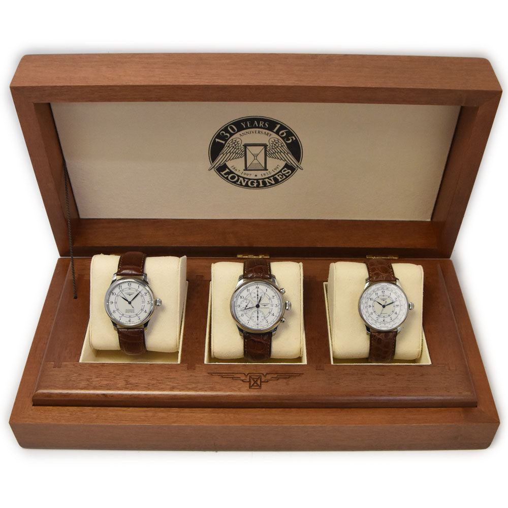with paper LONGINES Longines 130th Anniversary 3-piece set L2.613.4/L2.614.4/L615.4 Limited to 1000 pairs white Dial Automatic Men's
 Watch A#143871