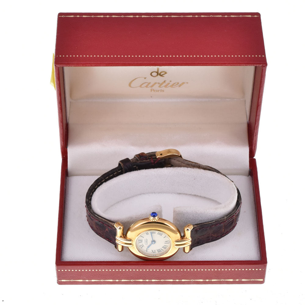 CARTIER Must Coris W1000653 SV925 (Gold Plated) / Leather Ivory Dial Quartz Ladies
 Watch R#143880