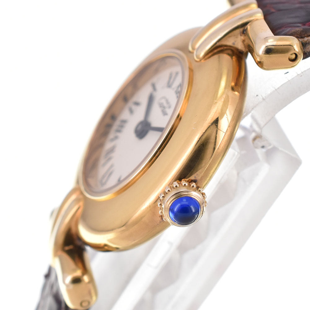 CARTIER Must Coris W1000653 SV925 (Gold Plated) / Leather Ivory Dial Quartz Ladies
 Watch R#143880