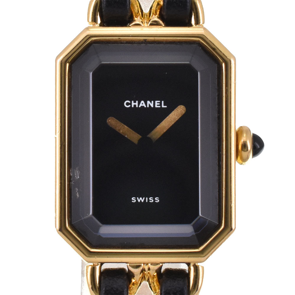 CHANEL Premiere L H0001 Gold Plated / Leather black Dial Quartz Ladies
 Watch H#143923