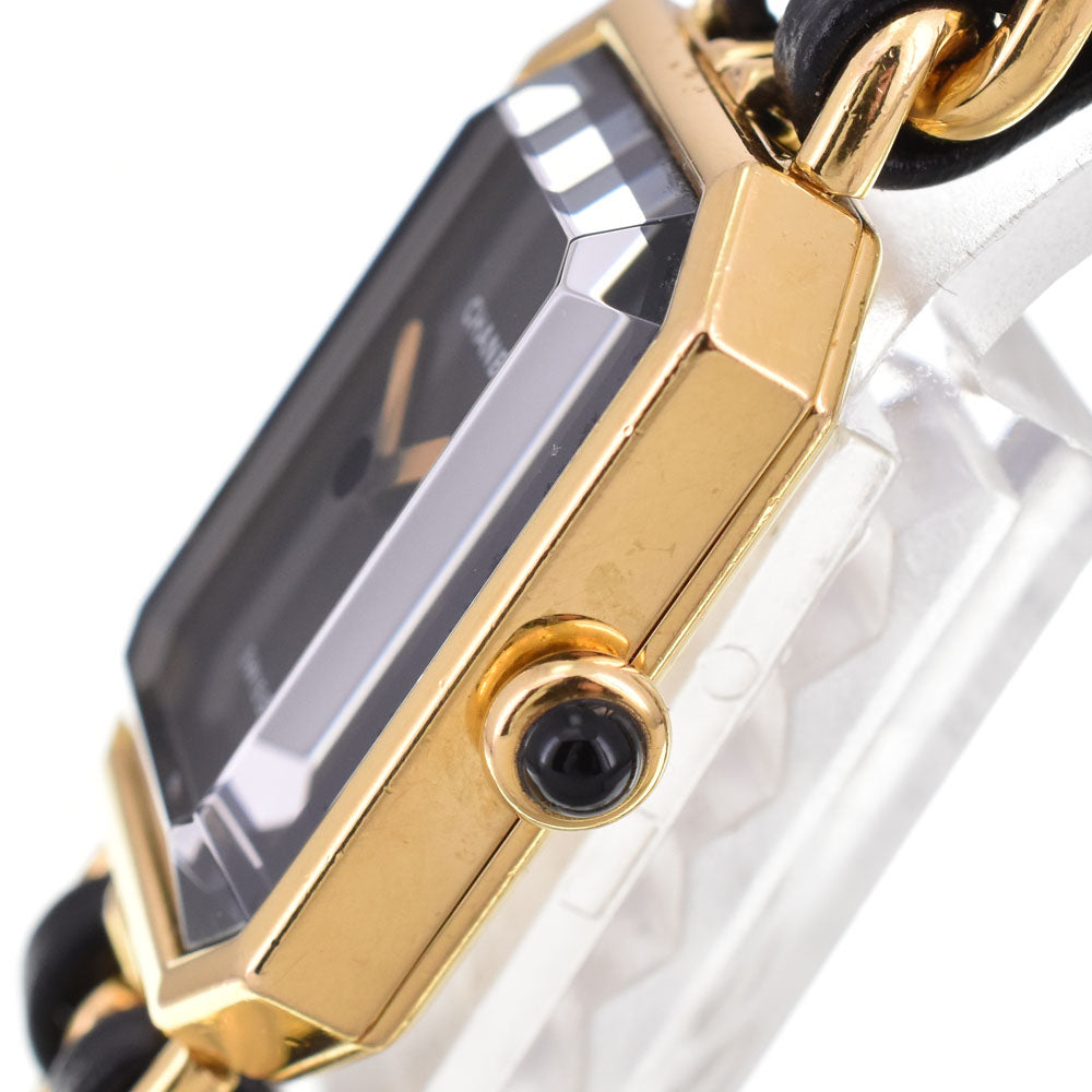 CHANEL Premiere L H0001 Gold Plated / Leather black Dial Quartz Ladies
 Watch H#143923