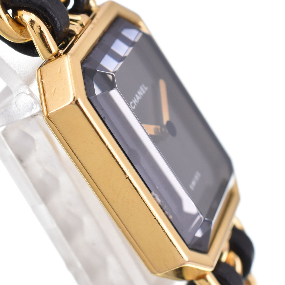 CHANEL Premiere L H0001 Gold Plated / Leather black Dial Quartz Ladies
 Watch H#143923