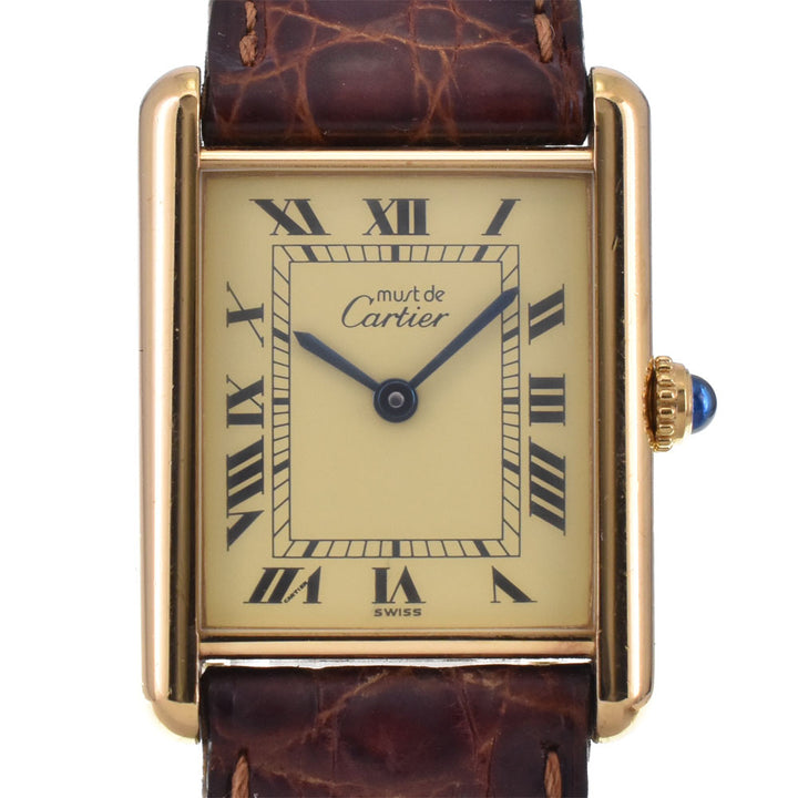 CARTIER Must tank Vermeille W1002753 SV925 (Gold Plated) / Leather gold Dial Quartz Unisex
 Watch R#143944