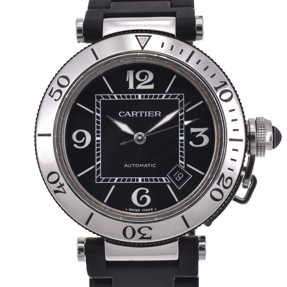 CARTIER Pasha Sea Timer Date W31077U2 Stainless Steel / Rubber black Dial Automatic Men's
 Watch A#143976