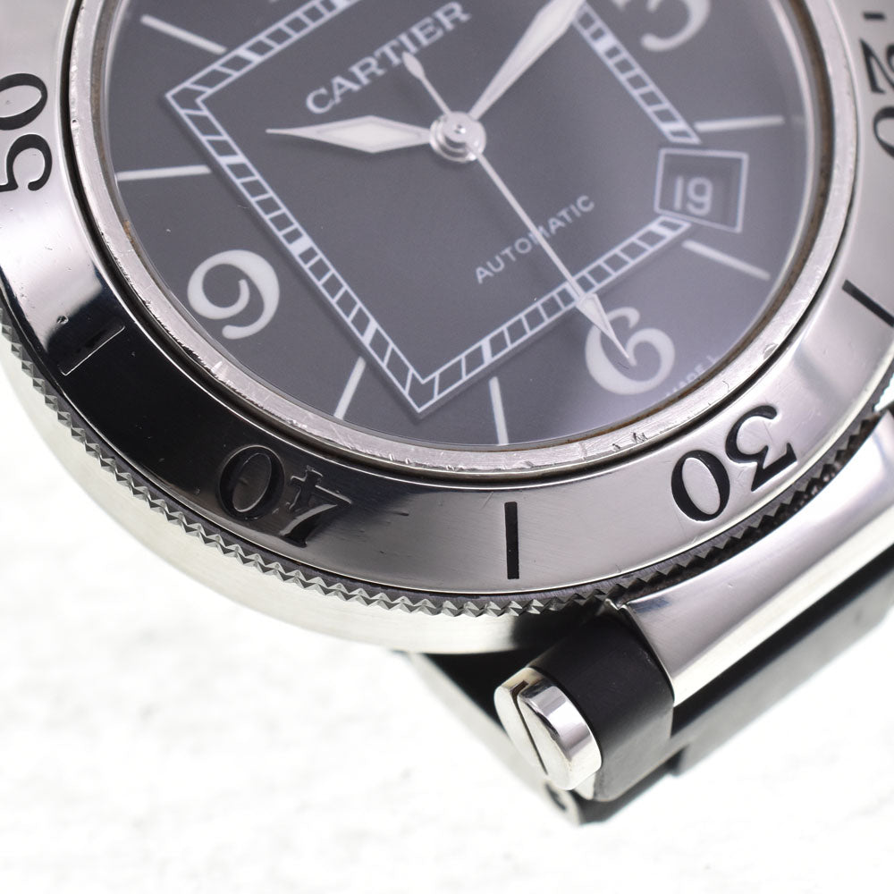 CARTIER Pasha Sea Timer Date W31077U2 Stainless Steel / Rubber black Dial Automatic Men's
 Watch A#143976