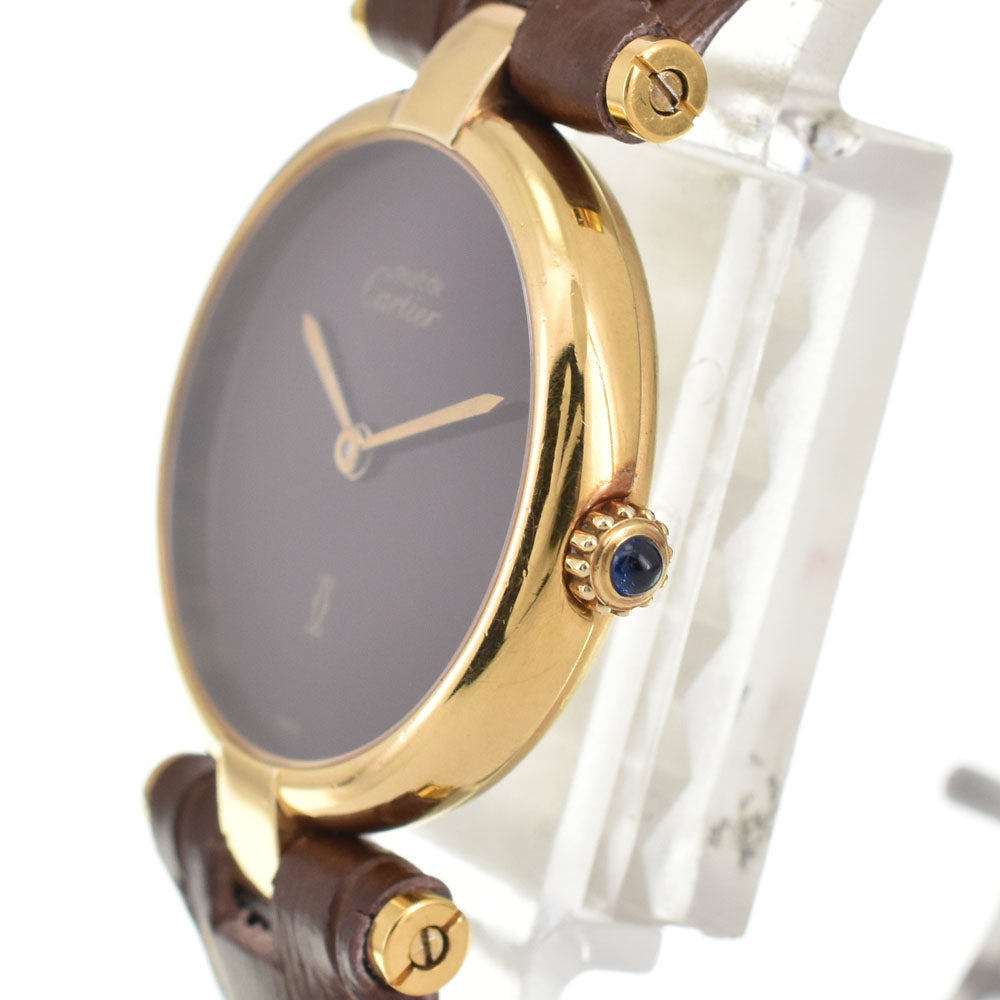 CARTIER Must Vendome SV925 (Gold Plated) / Leather wine-red Dial Quartz Ladies
 Watch R#143991