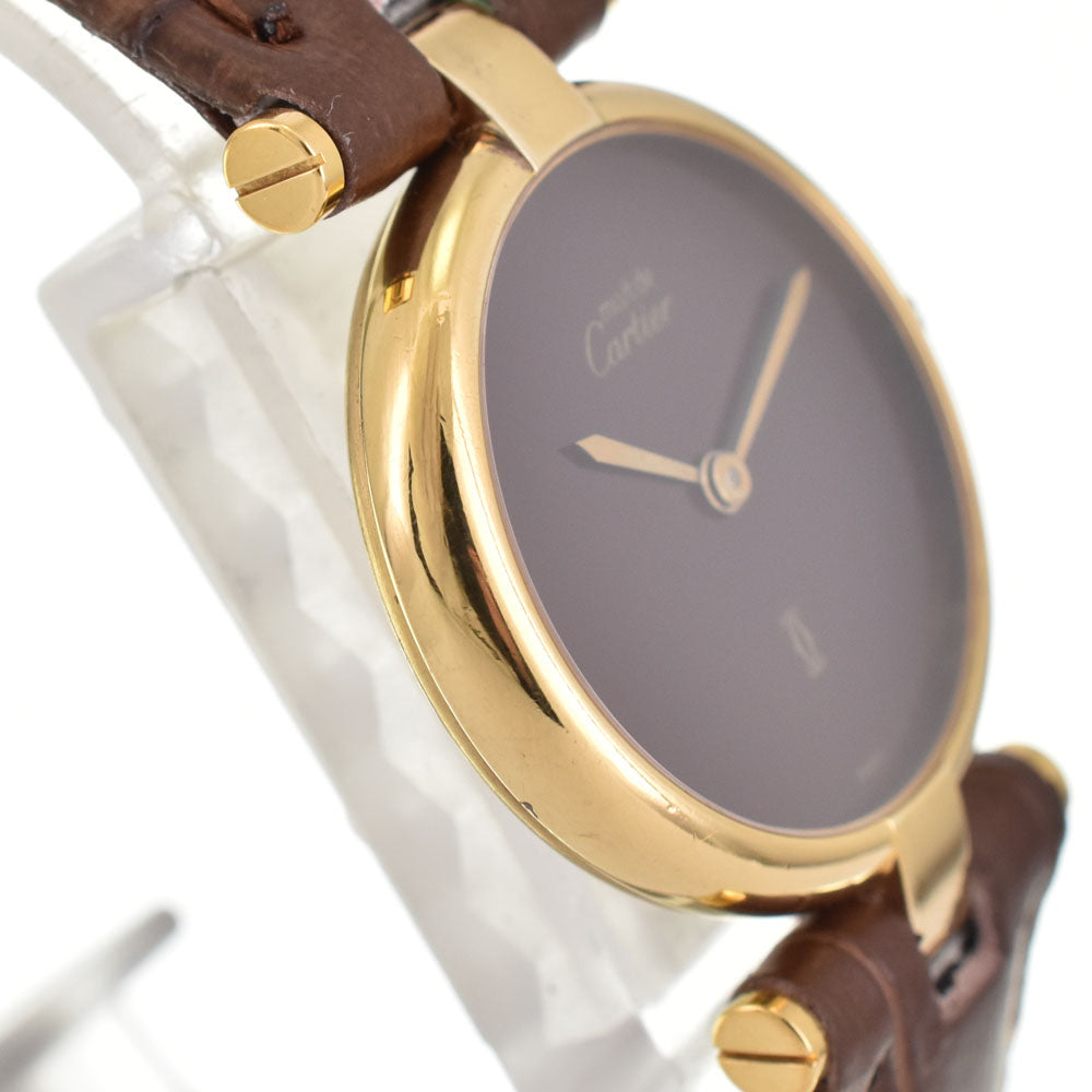 CARTIER Must Vendome SV925 (Gold Plated) / Leather wine-red Dial Quartz Ladies
 Watch R#143991