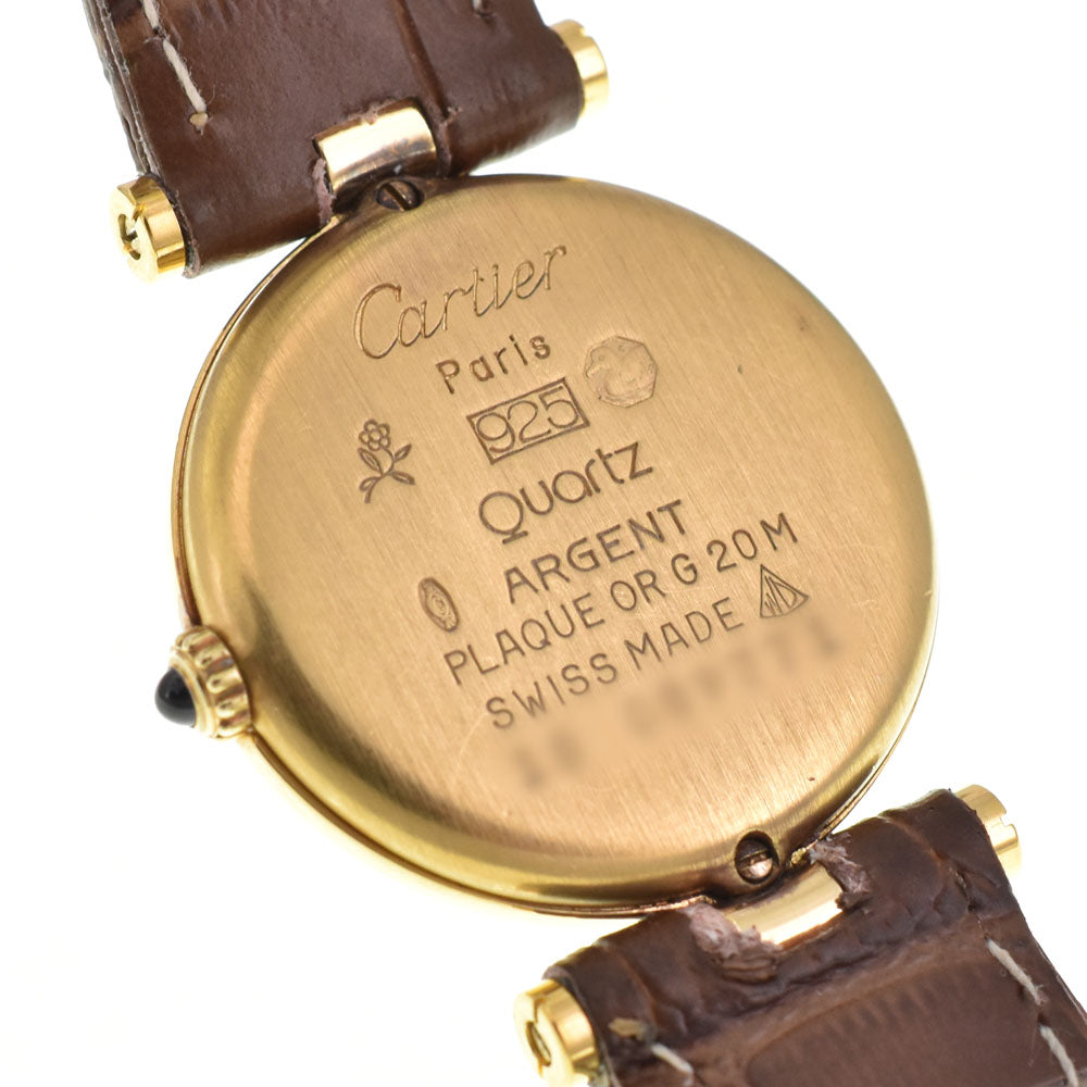 CARTIER Must Vendome SV925 (Gold Plated) / Leather wine-red Dial Quartz Ladies
 Watch R#143991