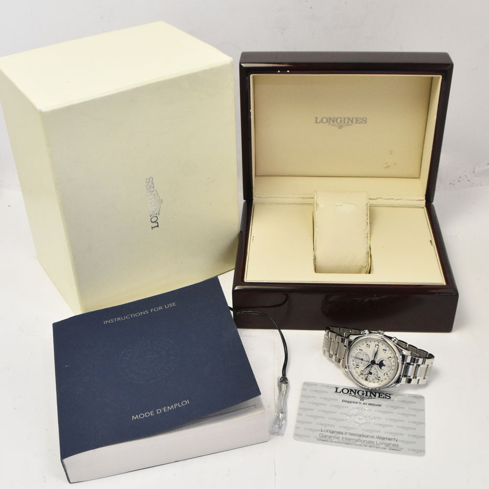 with paper LONGINES Master collection L2.673.4 Triple calendar chronograph moonface Silver Dial Automatic Men's
 Watch A#143994