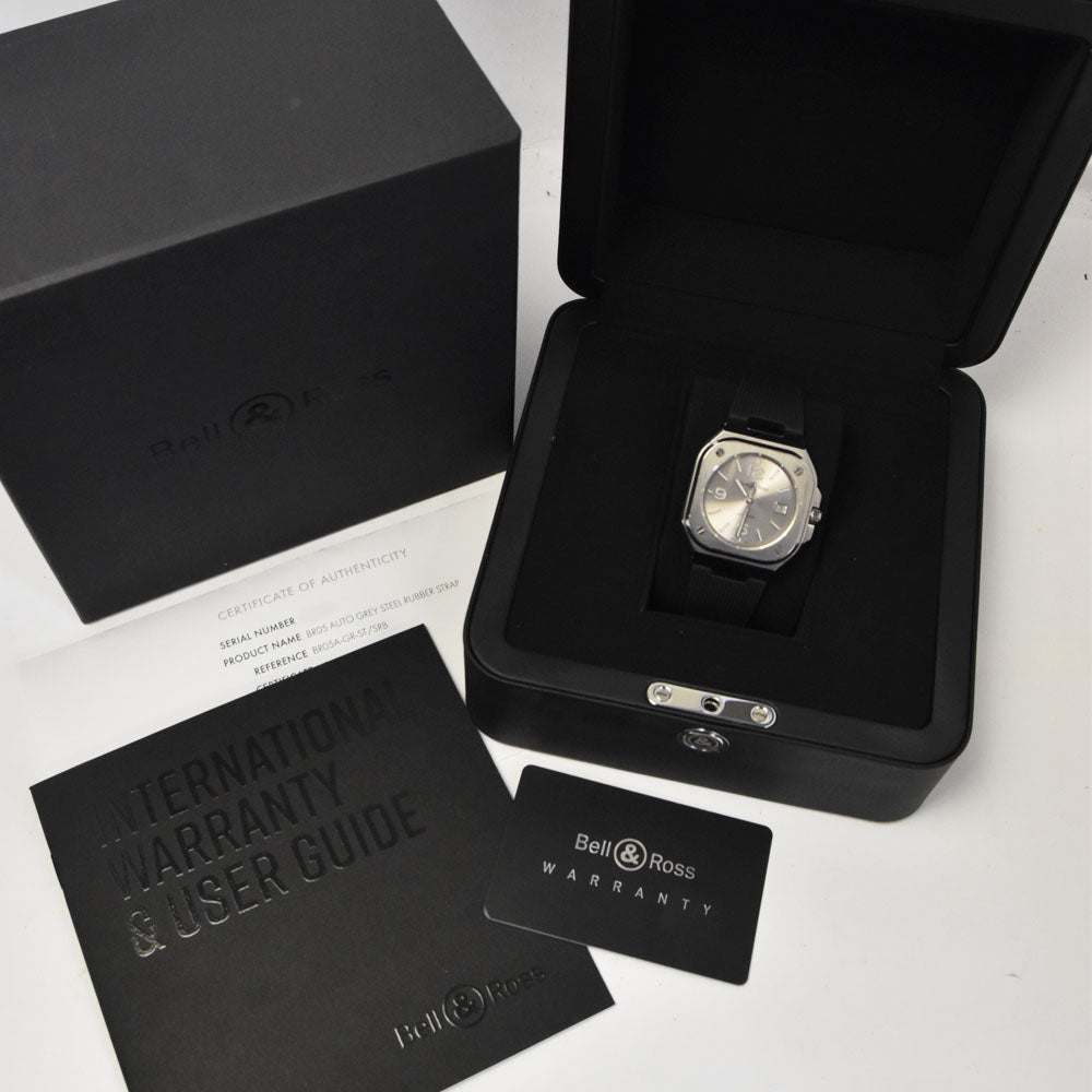 with paper Bell＆Ross Instrument BR05 BR05A-GR-ST/SRB Stainless Steel / Rubber Silver Dial Automatic Men's
 Watch B#144013